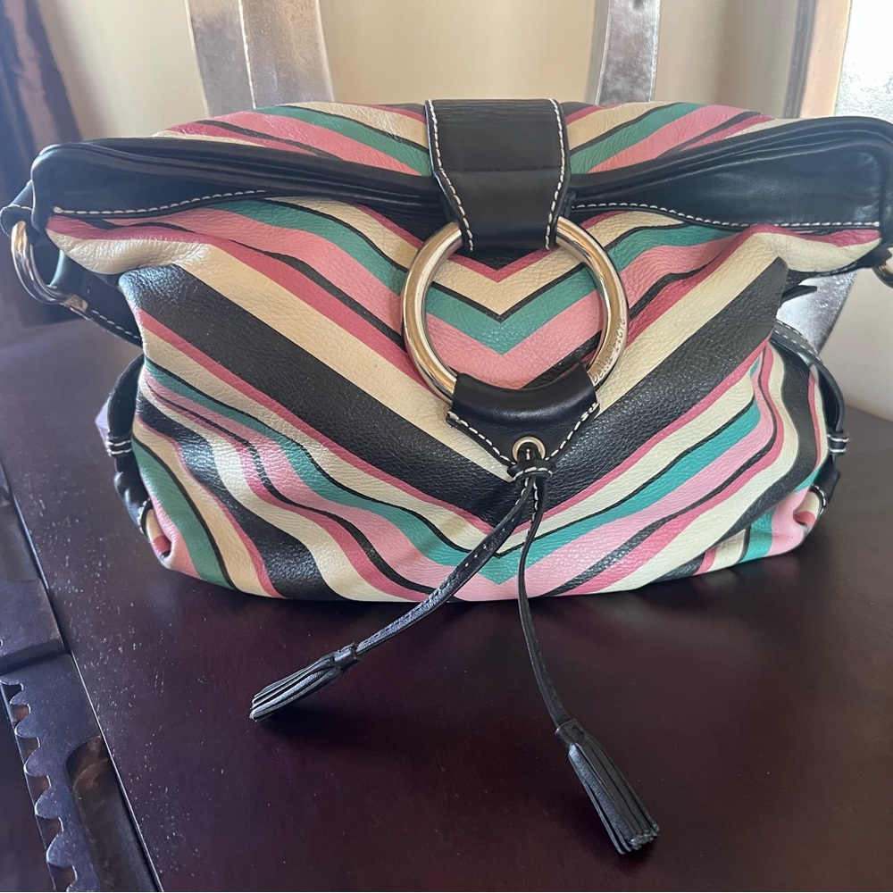 VTG Y2K Isabella Fiore Chevron Shoulder Bag - Black, Pink, Green